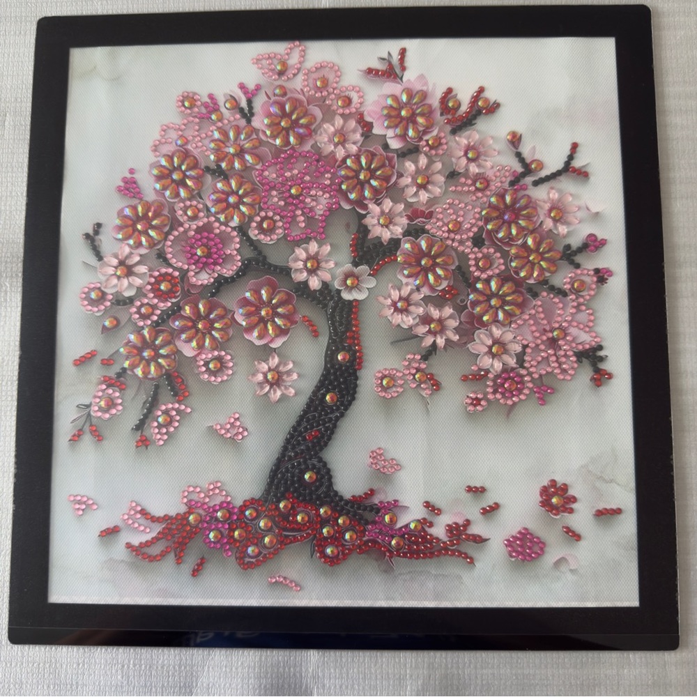 Hand crafted Pink Floral Beaded Wall Art